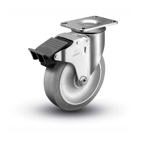 Colson Colson 2 Series Swivel Plate Caster 2.04256.441 BRK5 Rubber Total Lock Brake 4" Dia. 300 Lb. 2.04256.441 BRK5